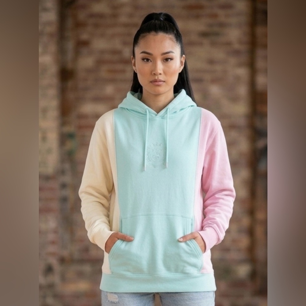 Teddy Fresh Colorblock Hoodie Mint Pink Cream Embroidered Logo Unisex - Picture 2 of 8